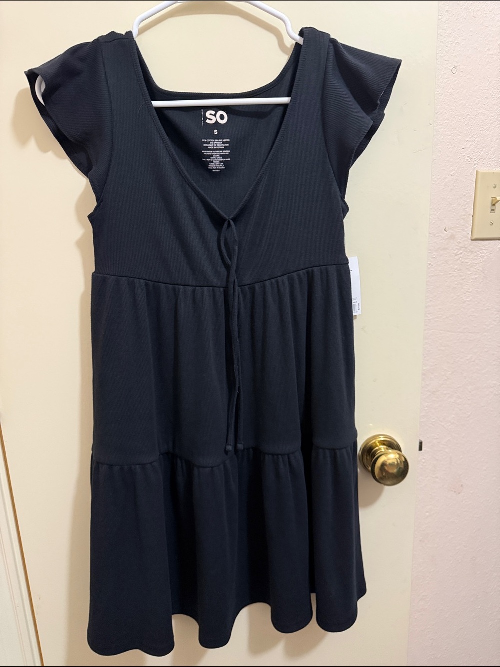 SO Women Black Tie-Front Tiered Dress